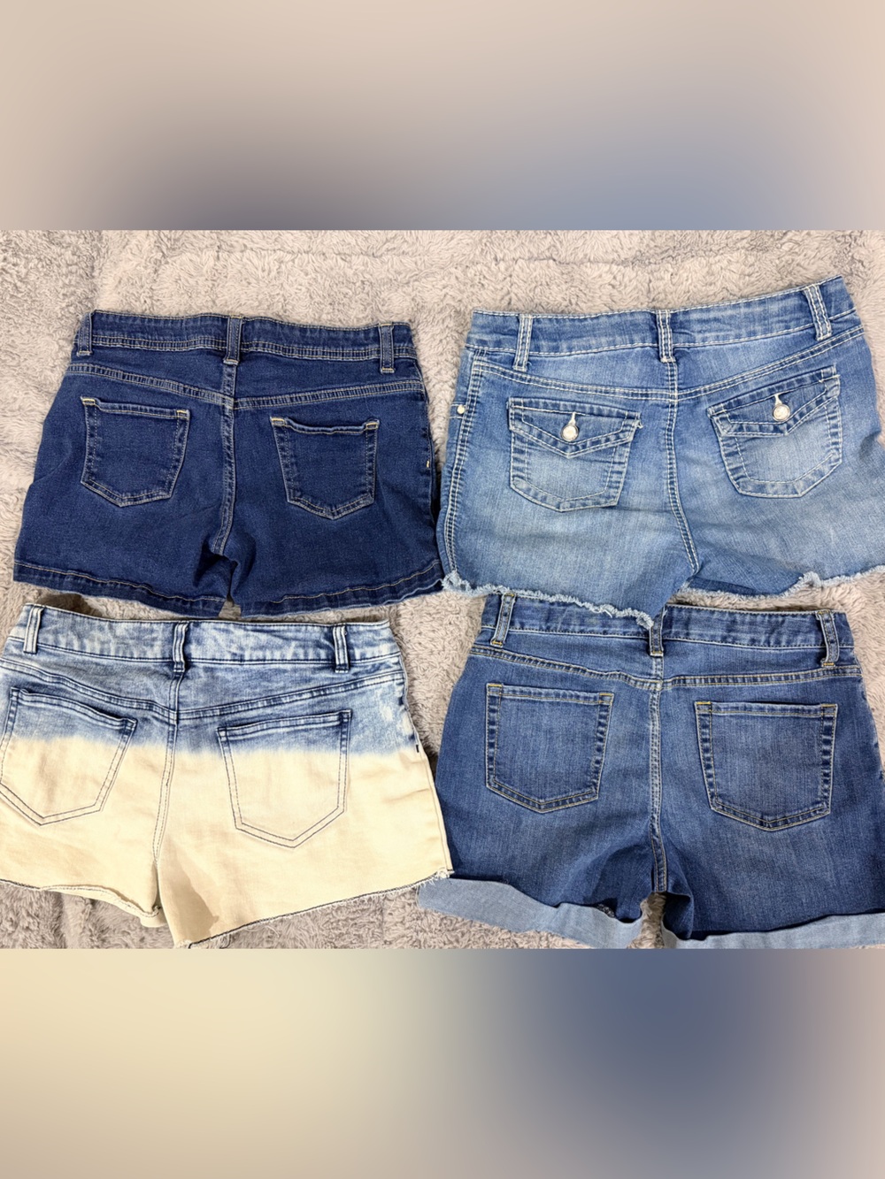 (Bundle of 4) Girls Denim Shorts - Dark Blue, Light Blue, and Cream Ombre - Picture 2 of 7